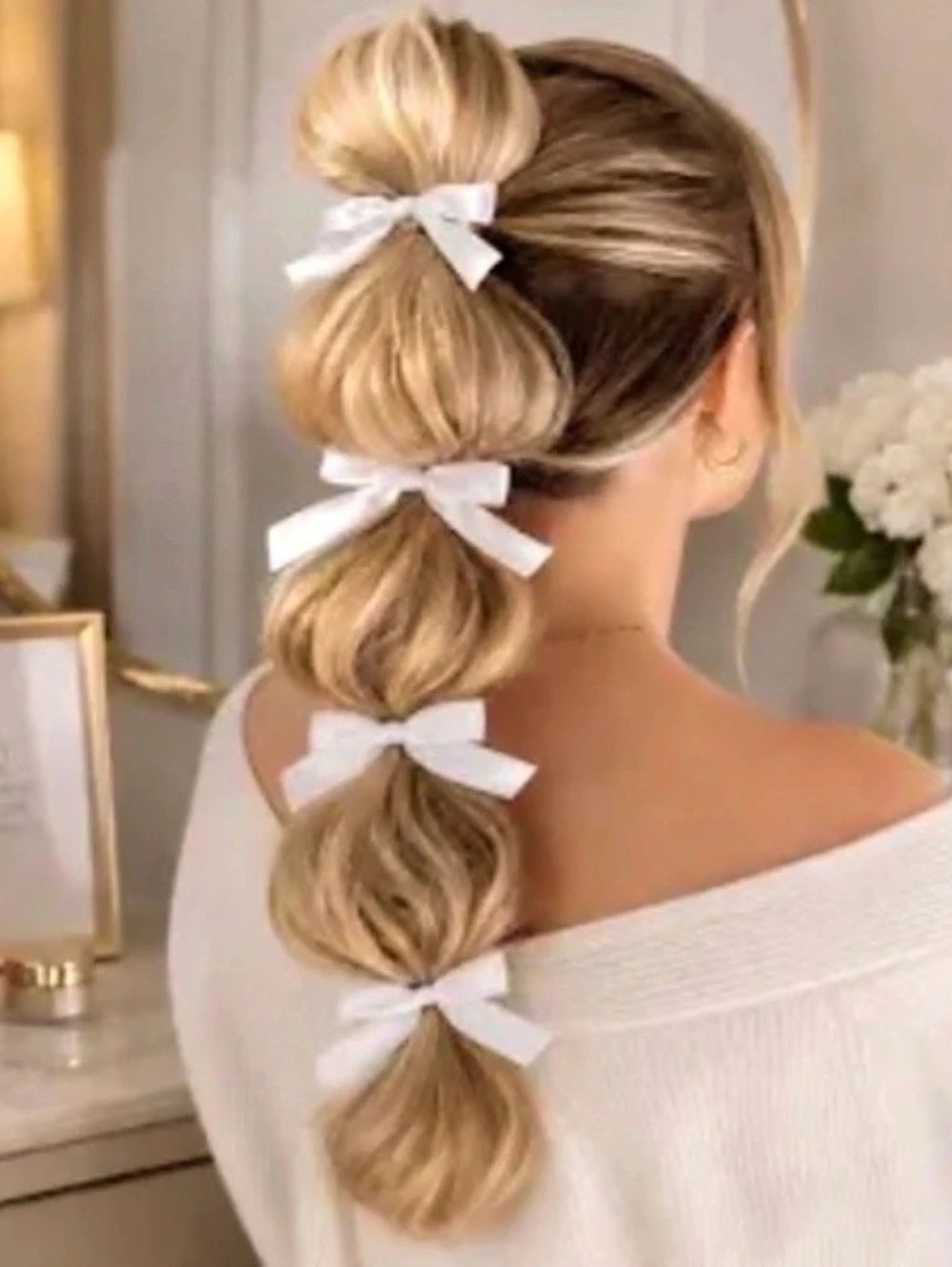 NEW 6 White Bow Hair Ties Set